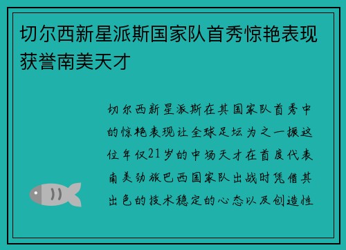 切尔西新星派斯国家队首秀惊艳表现获誉南美天才